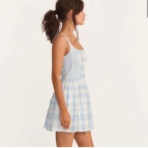 LoveShackFancy Chennedy Light Blue and White Gingham Dress